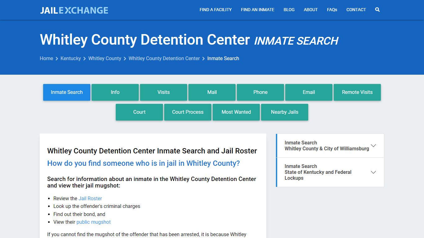 Whitley County Detention Center Inmate Search - Jail Exchange